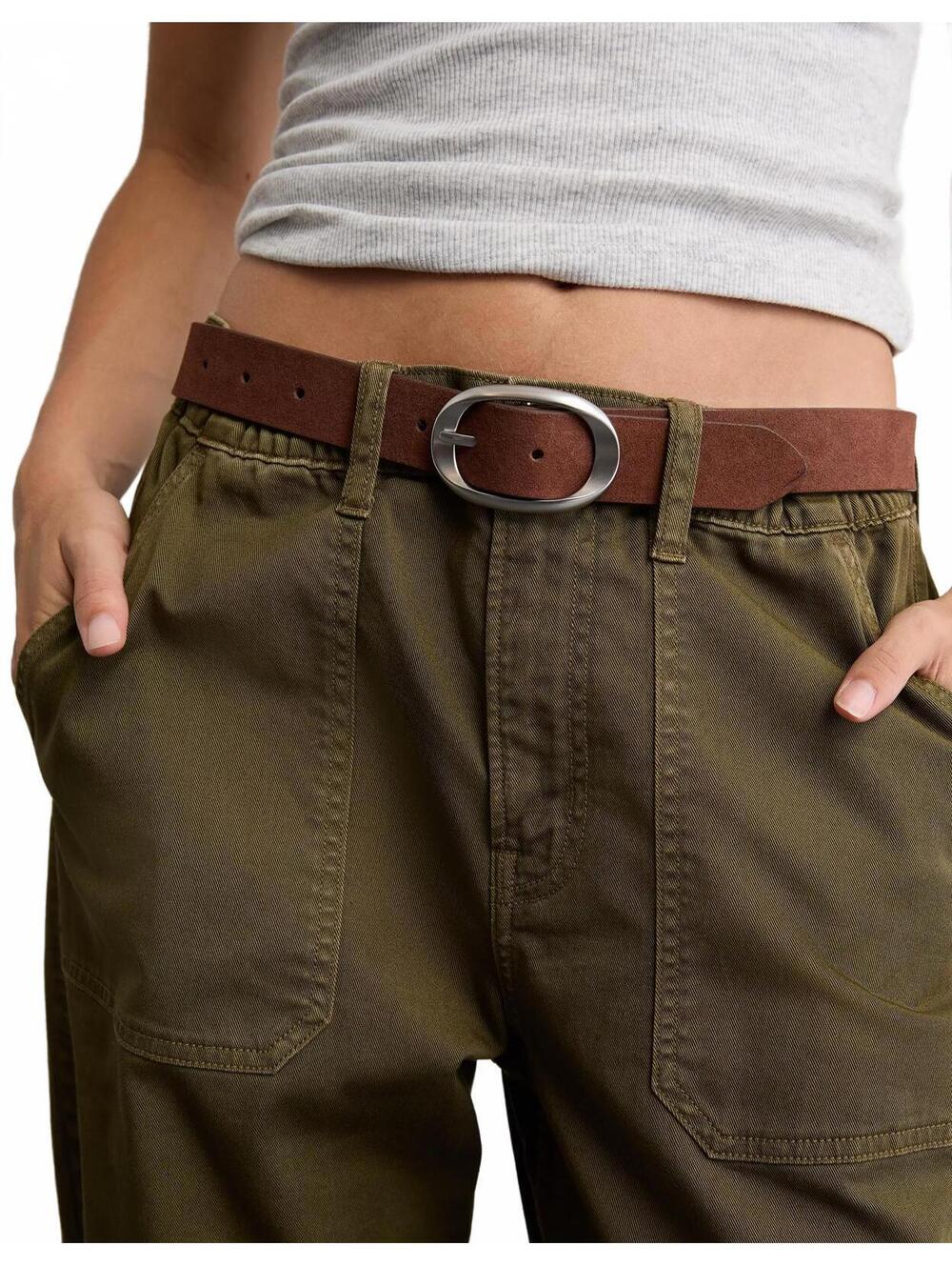 AE Suede Oval Twist-Buckle Belt American Eagle NWT Chocolate Brown Size Medium